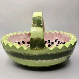 CERAMIC WATERMELON BASKET Serving Bowl with Handle Vintage